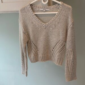 Guess V-Neck Knit Sweater Cropped - Cream/Gray